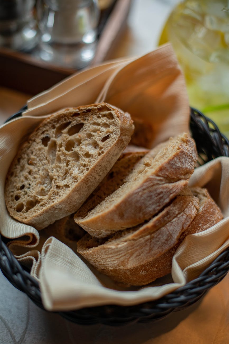 basket of sliced fresh made bread.
