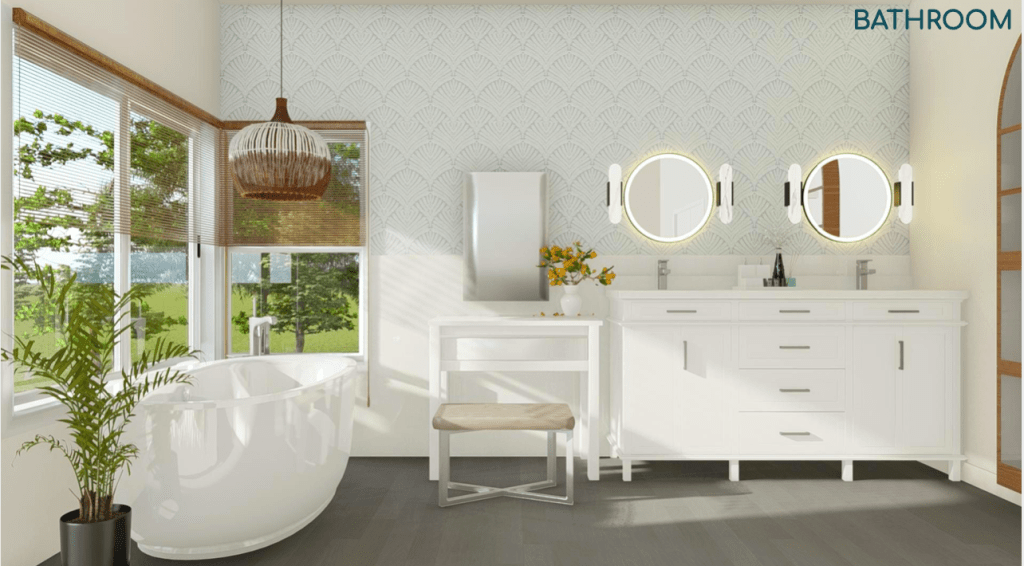 Elegant white modern bathroom design.
